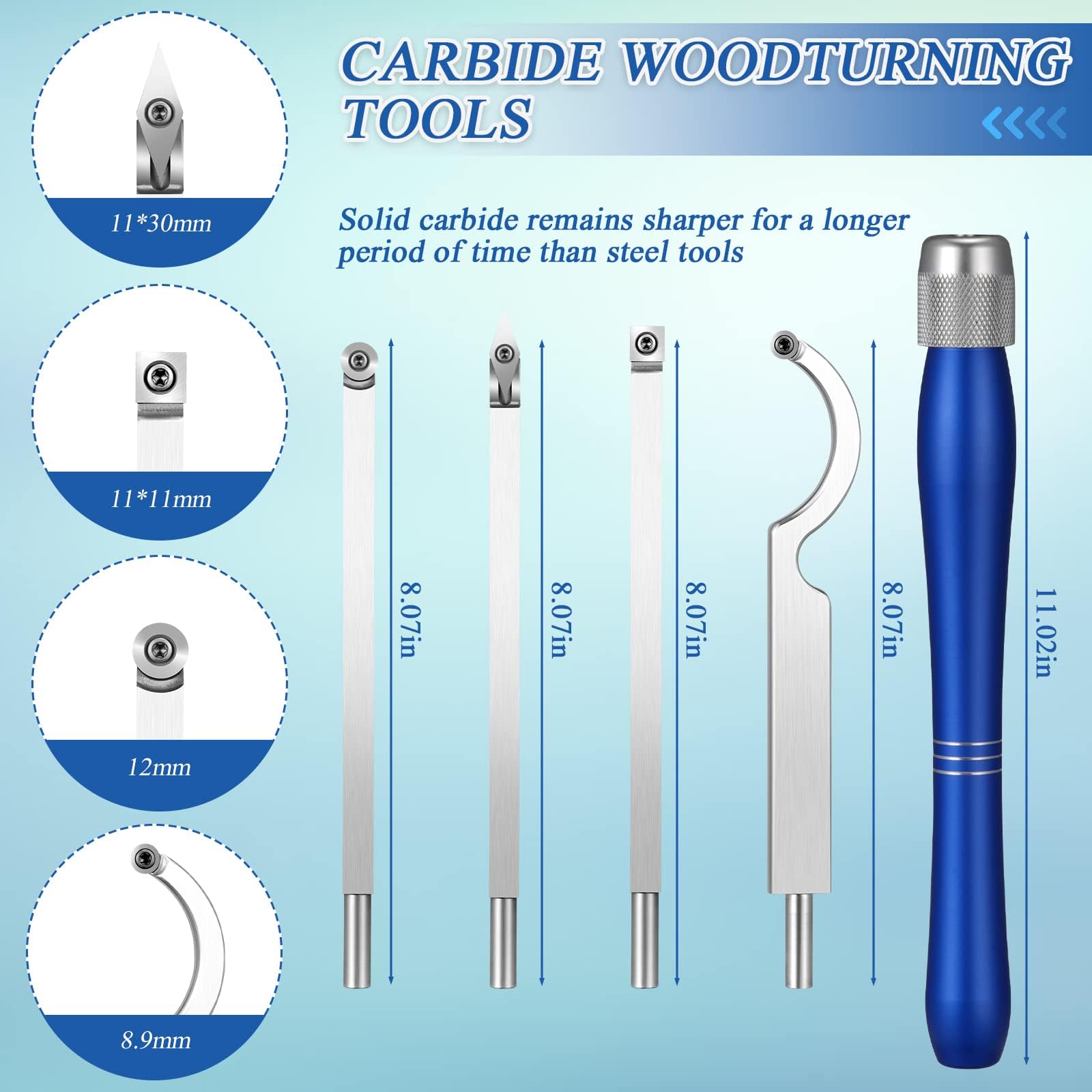 Drechseleisen Set 4-Teiliges Hartmetall Drechselwerkzeuge mit Aufbewahrungsbox aus Aluminium Blau KZLS-01
