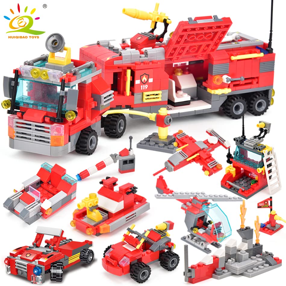 ТоуAE - 678pcs 8in1 Citys Fire Truck Model Building Blocks Firefighting Set Fireman Fiɡurеs ßriсks Construction Тоу for Children (no box UAE)