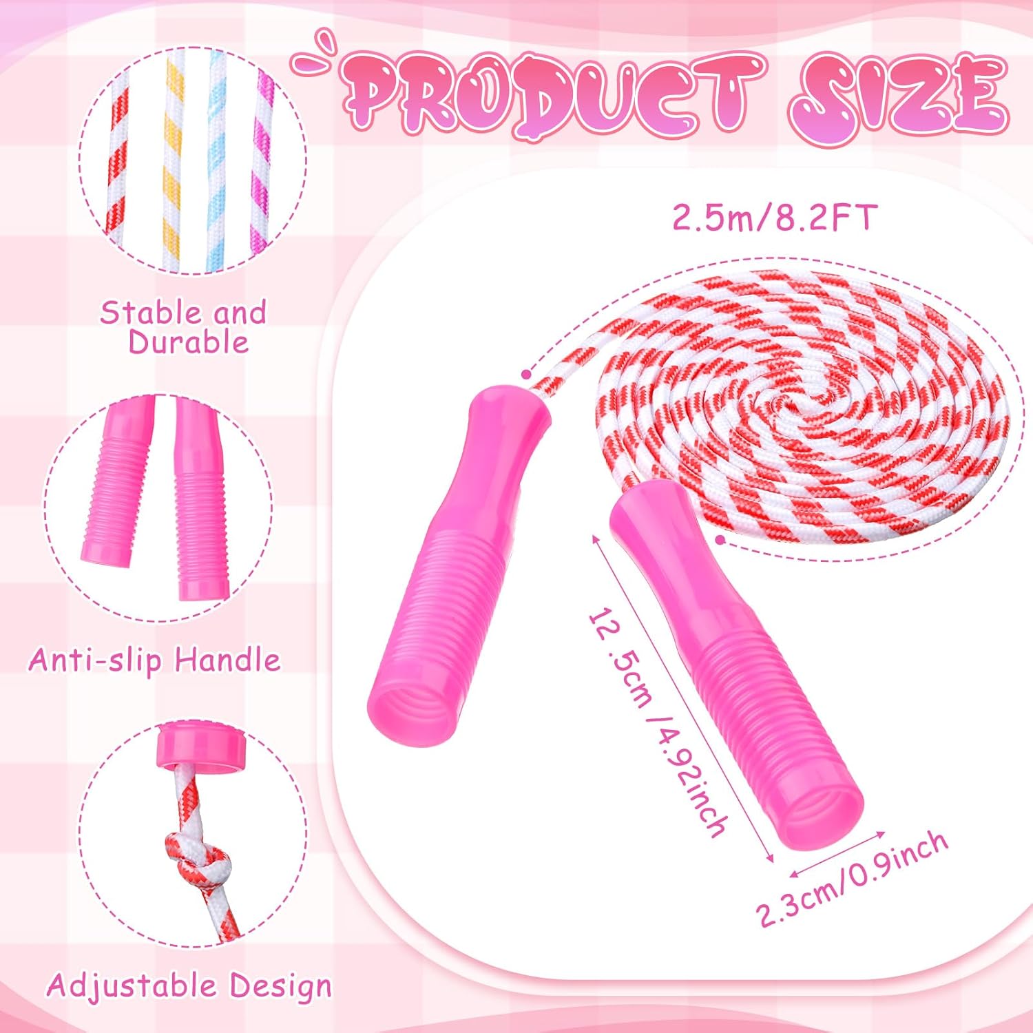 Aoriher Jump Rope for Kids Nylon Adjustable Weighted Braided Fitness Skipping Stripe Ropes with Plastic Handles 8.2 Feet for End of The School Exercise Sport Party Equipment Gift, Assorted Colors