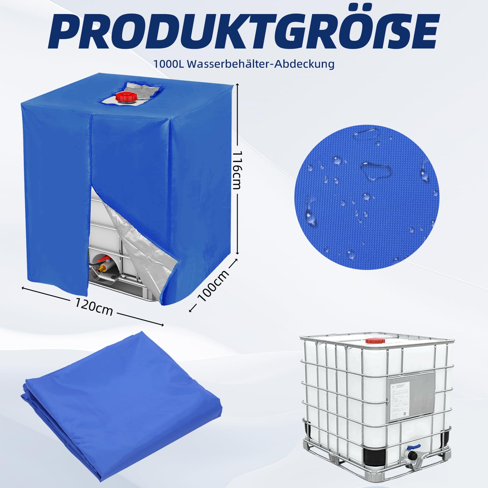 IBC-Tankdeckel, 420D Oxford-Gewebe, UV-beständig, wetterfest, regendicht und korrosionsbeständig, für den Außenbereich geeignet, 1000 l, 120 x 100 x 116 cm.