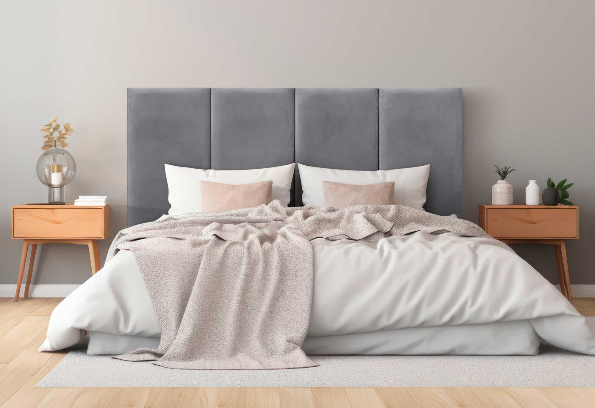 DHOME Cabecero Tapizado Terciopelo Liso Antimanchas Diseño Modular Vertical Autoadhesivo Cabezal Cama Dormitorio Acolchado (Gris, 90cm, Altura 80cm, x2)