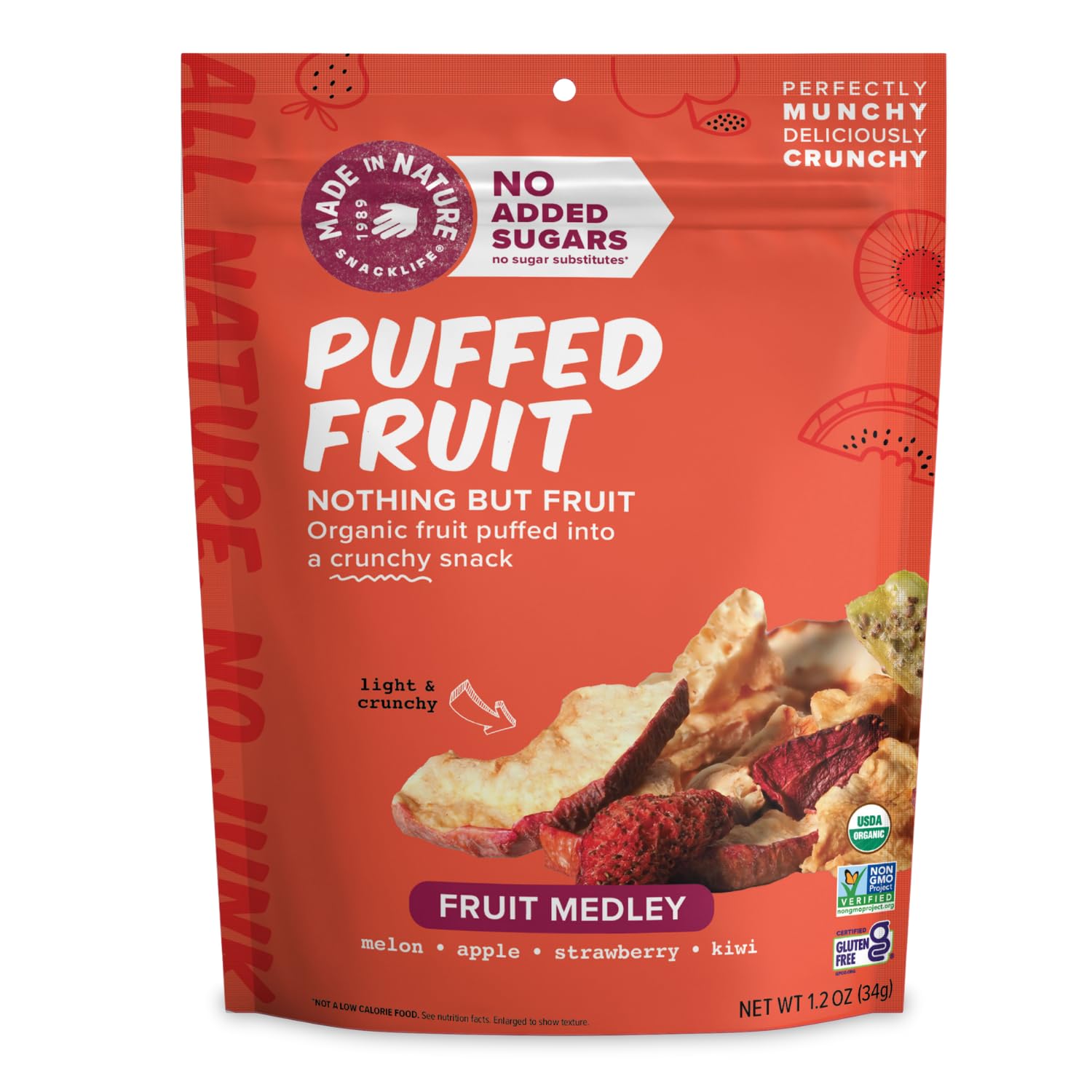 Made In Nature Organic Puffed Fruit Medley, 1.2 Ounce (Pack of 6) – Fruit Variety Pack, Vegan Snack, Non-GMO, Gluten Free