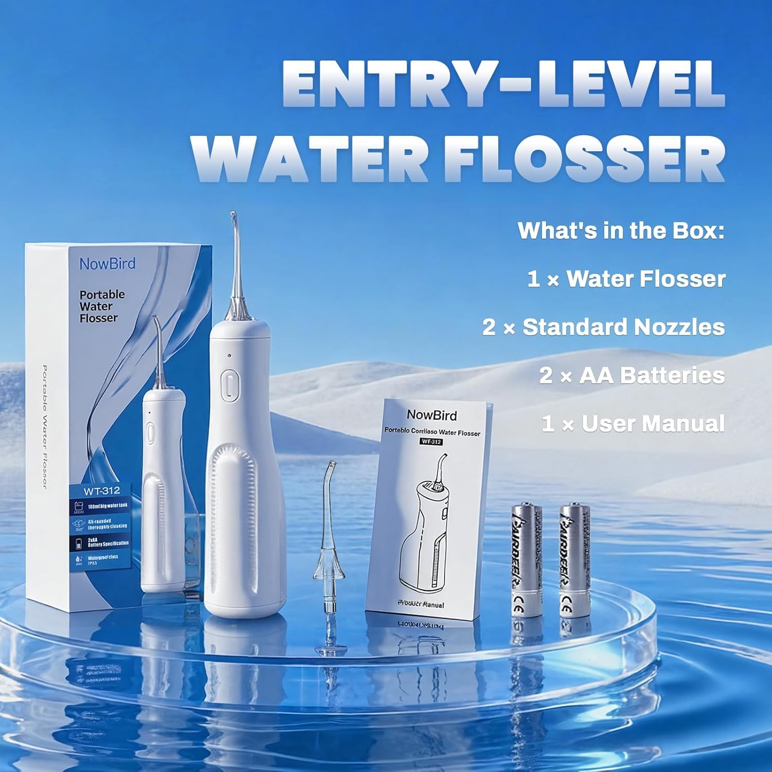 Hydropulseur dentaire : irrigateur buccal portable, 3 modes, hydropulseur sans fil, fonctionne avec piles, machine à fil dentaire étanche IPX5 pour le nettoyage des dents pour voyage à la maison