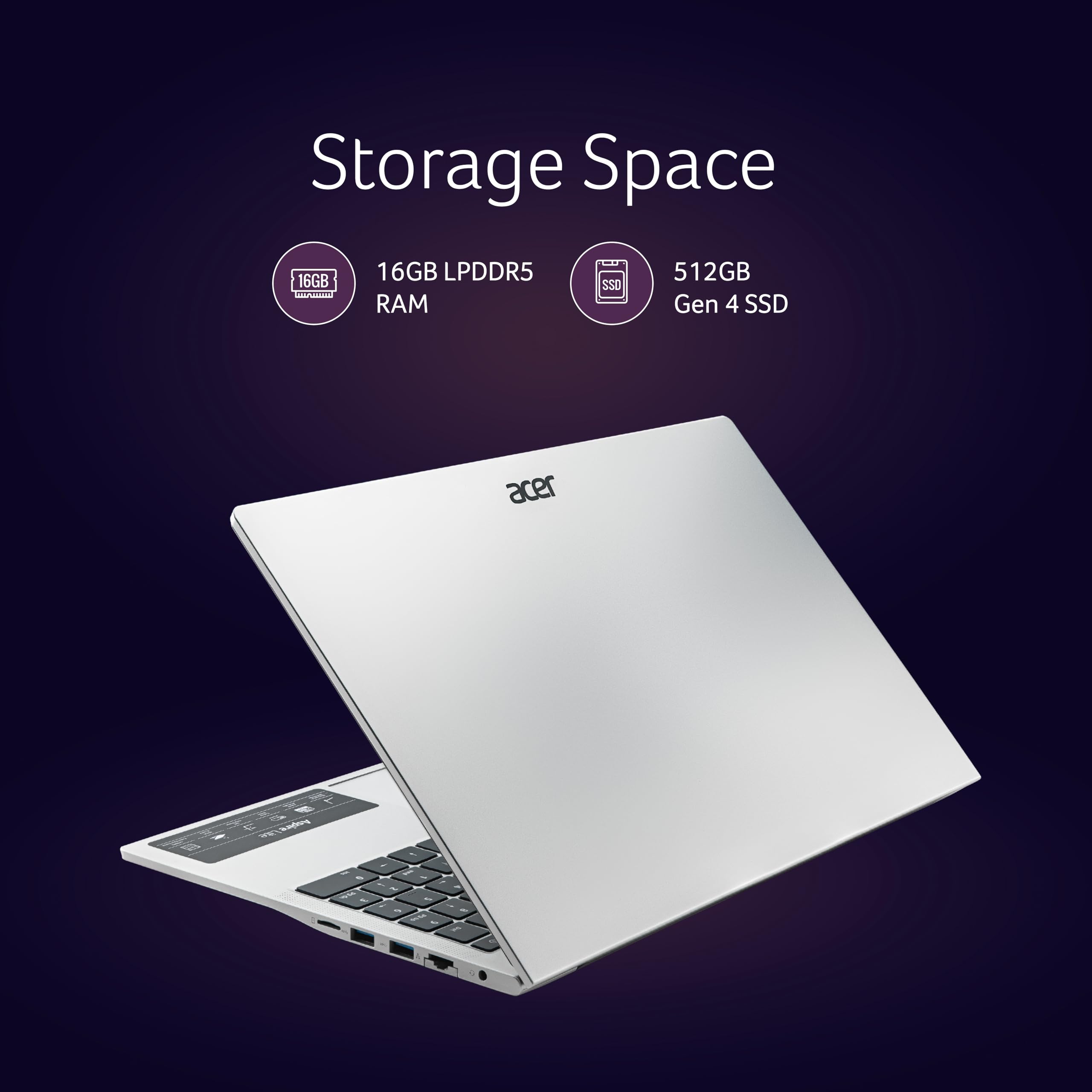 acer Aspire Lite,13th Gen, Intel Core i5-13420H Processor, 16 GB RAM, 512 GB SSD, Full HD IPS, 15.6"/39.62 cm, Windows 11 Home, MS Office, Pure Silver, 1.70 kg, AL15-52H, Thin and Light Laptop — Amazon image 5