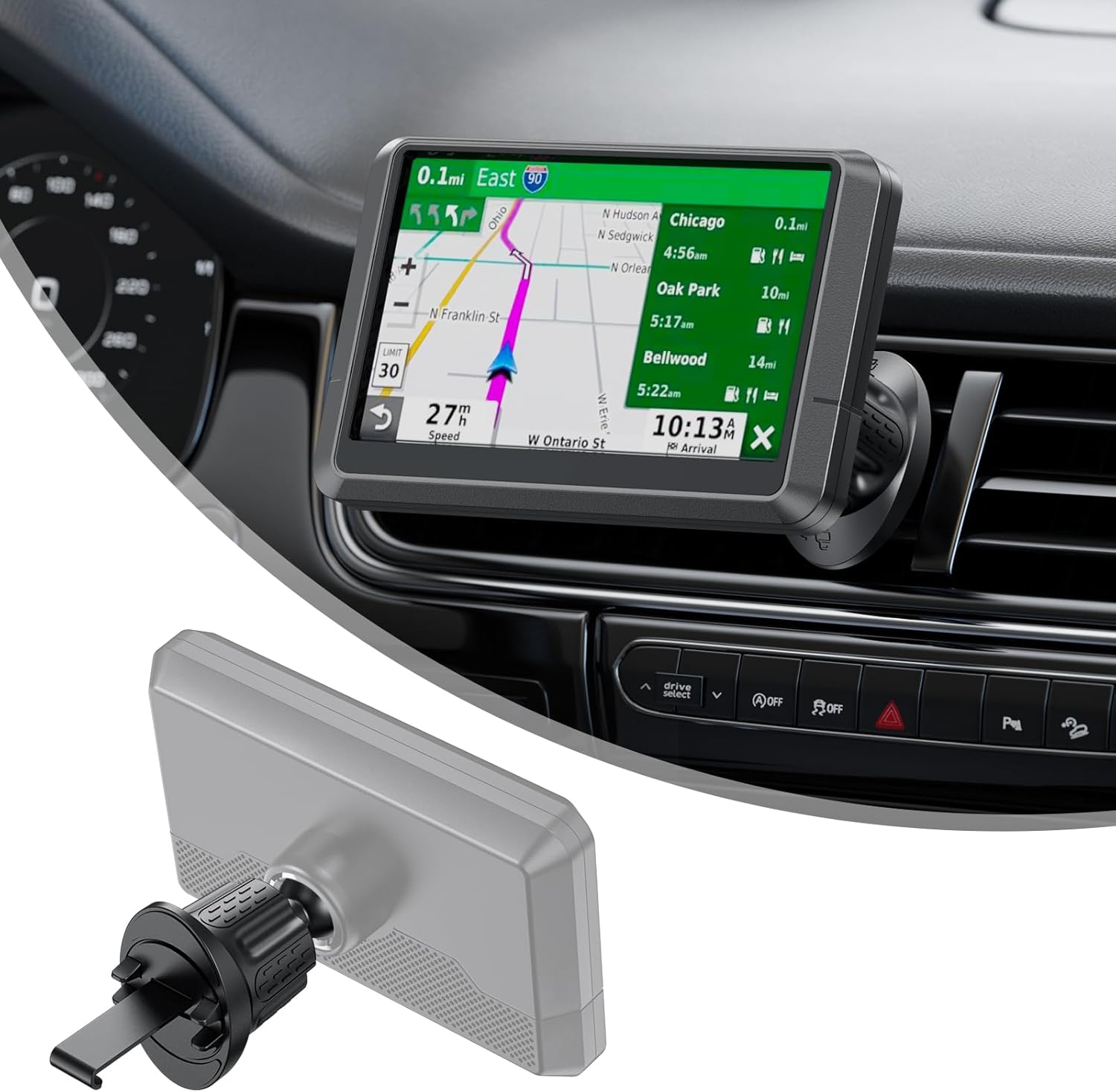 Garmin GPS Car Mount – Upgraded Metal Hook Air Vent Holder, 17mm Ball Air Vent Mount Compatible with Garmin Nuvi, Drive, DriveSmart, Dezl & Other 17mm Ball GPS Devices