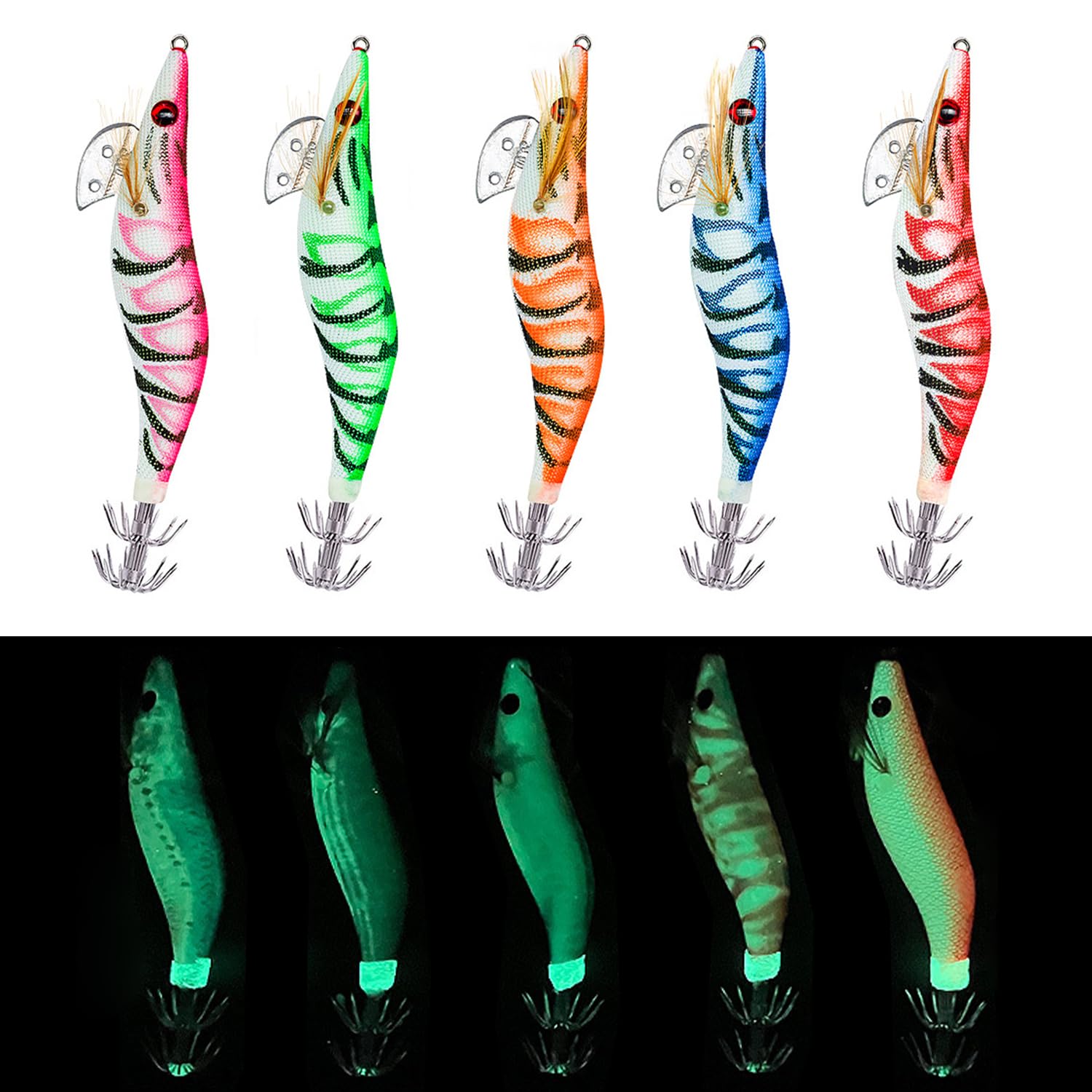 5 Colori Set di Esche per Gamberetti da Pesca, Ami per Calamari Illuminati, Esche per Gamberetti di Simulazione per Calamari Aragoste per La Pesca All'aper