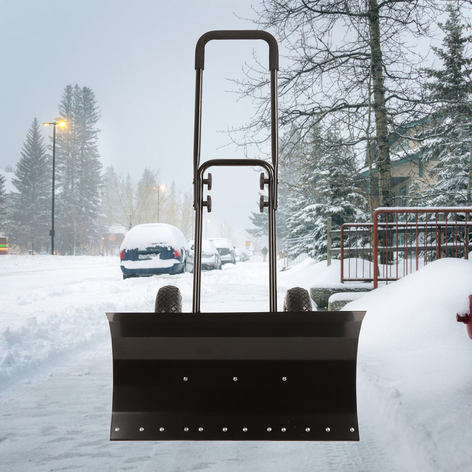 Pala Quitanieves de Metal, Empujador de Nieve Ajustable de 30 Pulgadas con Ruedas, Herramienta Eficiente para Pasarelas y Entradas, Construcción de Acero