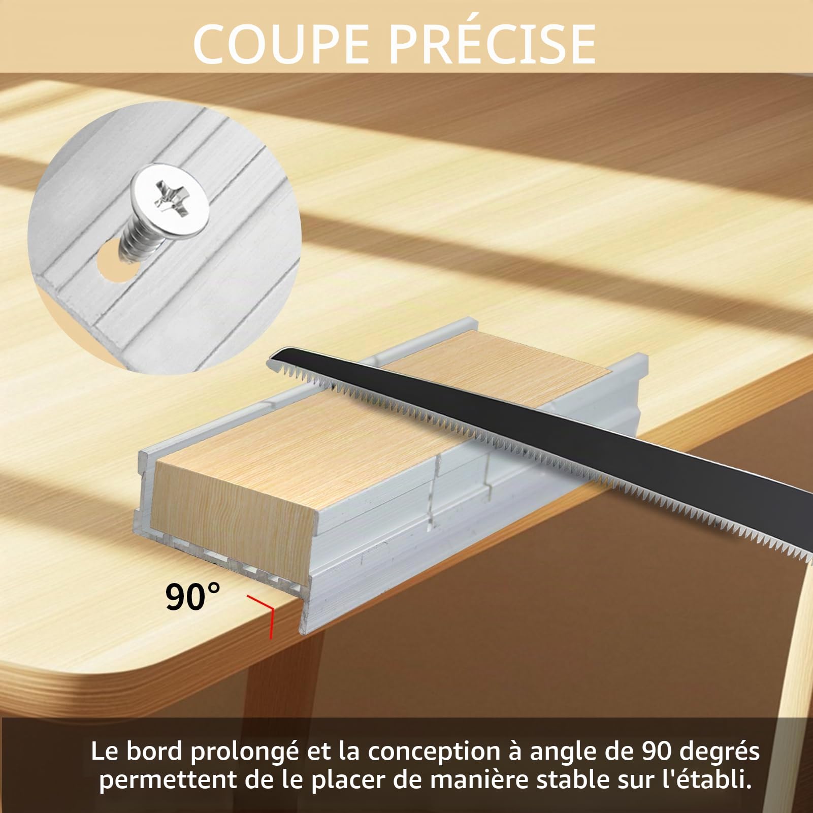 Boîte à onglets en métal en aluminium de 13,5 cm - Guide de coupe précis avec 3 angles de 45 - 90 - 135 degrés - Pour scie manuelle et scie à main - Coupe du bois et des métaux mous