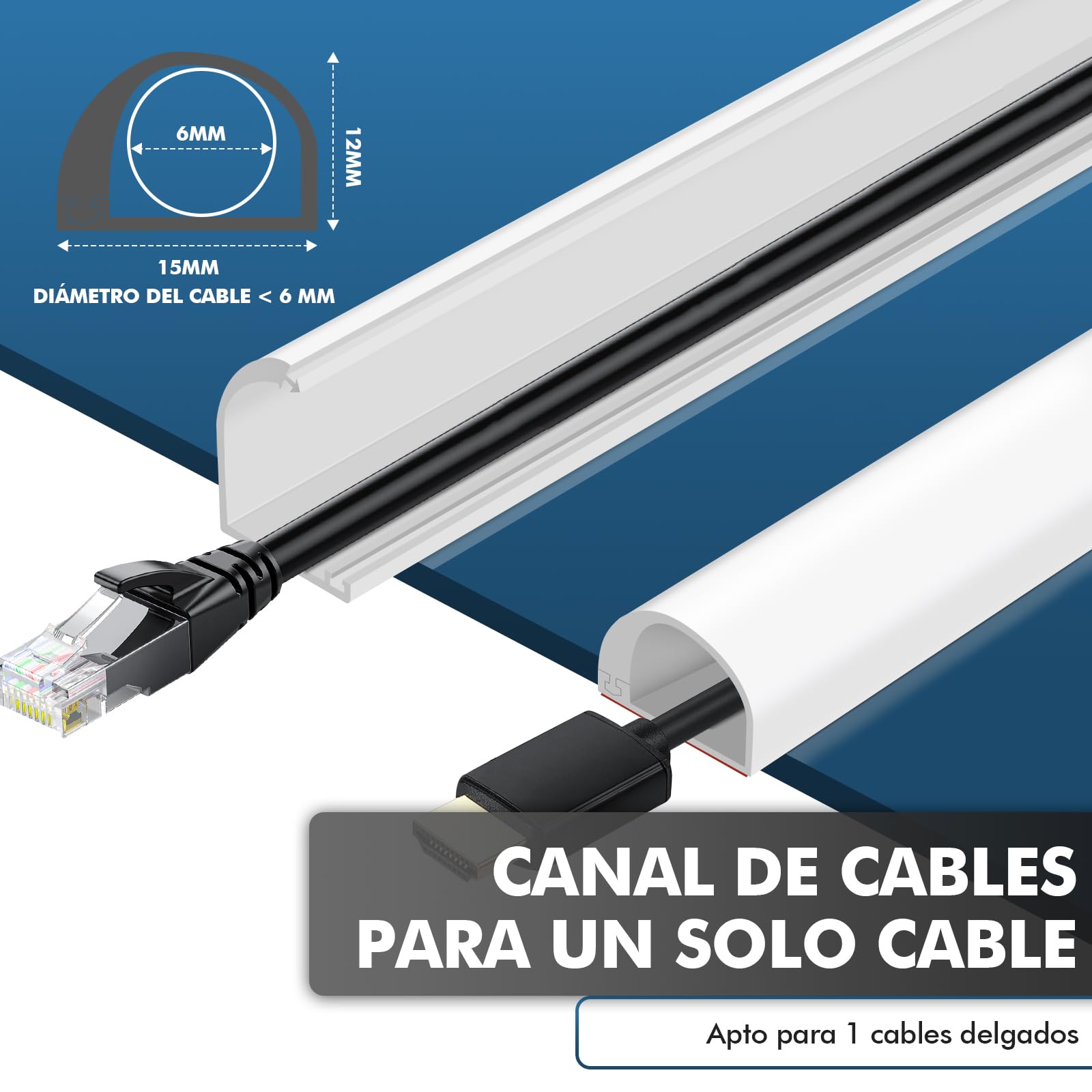 shinfly 1m Canaletas para Cables Blanco, Canaleta Cables Pared Adhesivo para 1 Cable, Esconder Cable Adecuado para la Gestión de Cable en Pared, Suelo y Oficina