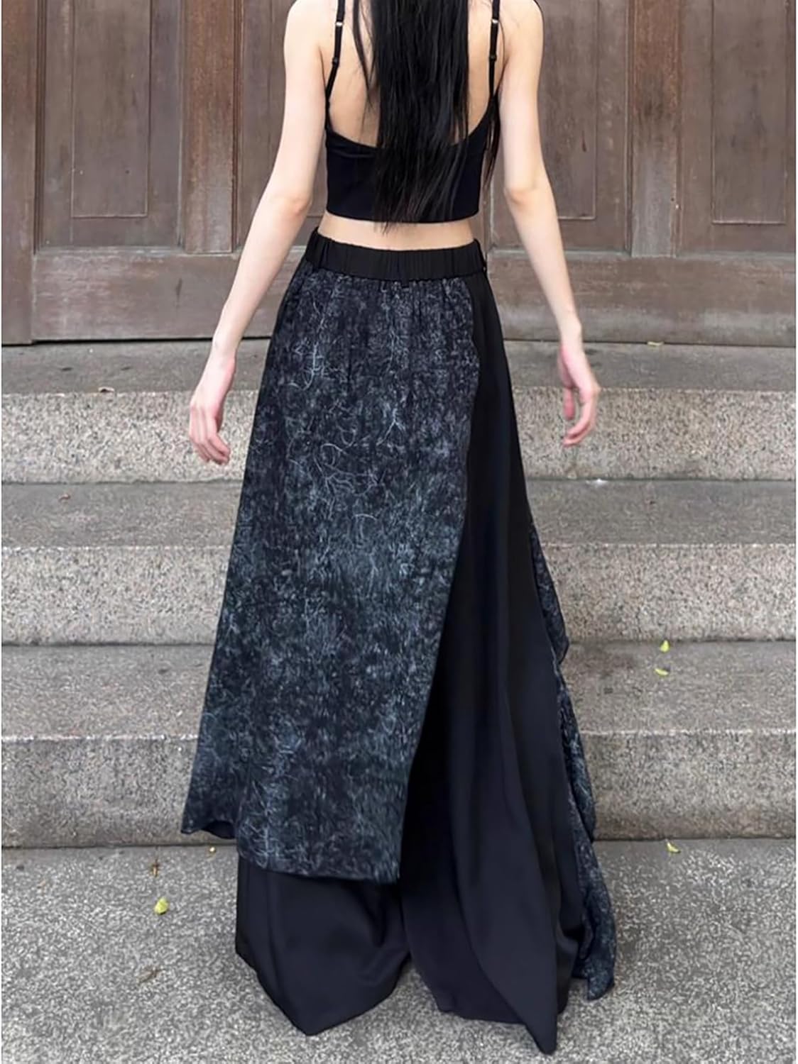 [ＡＬＰＰＶ＆ＡＬＰＰＶ] メンズ ワイドパンツ 9分丈 ズボン ゆったり イージーパンツ ビッグシルエット モード系 ブラック系