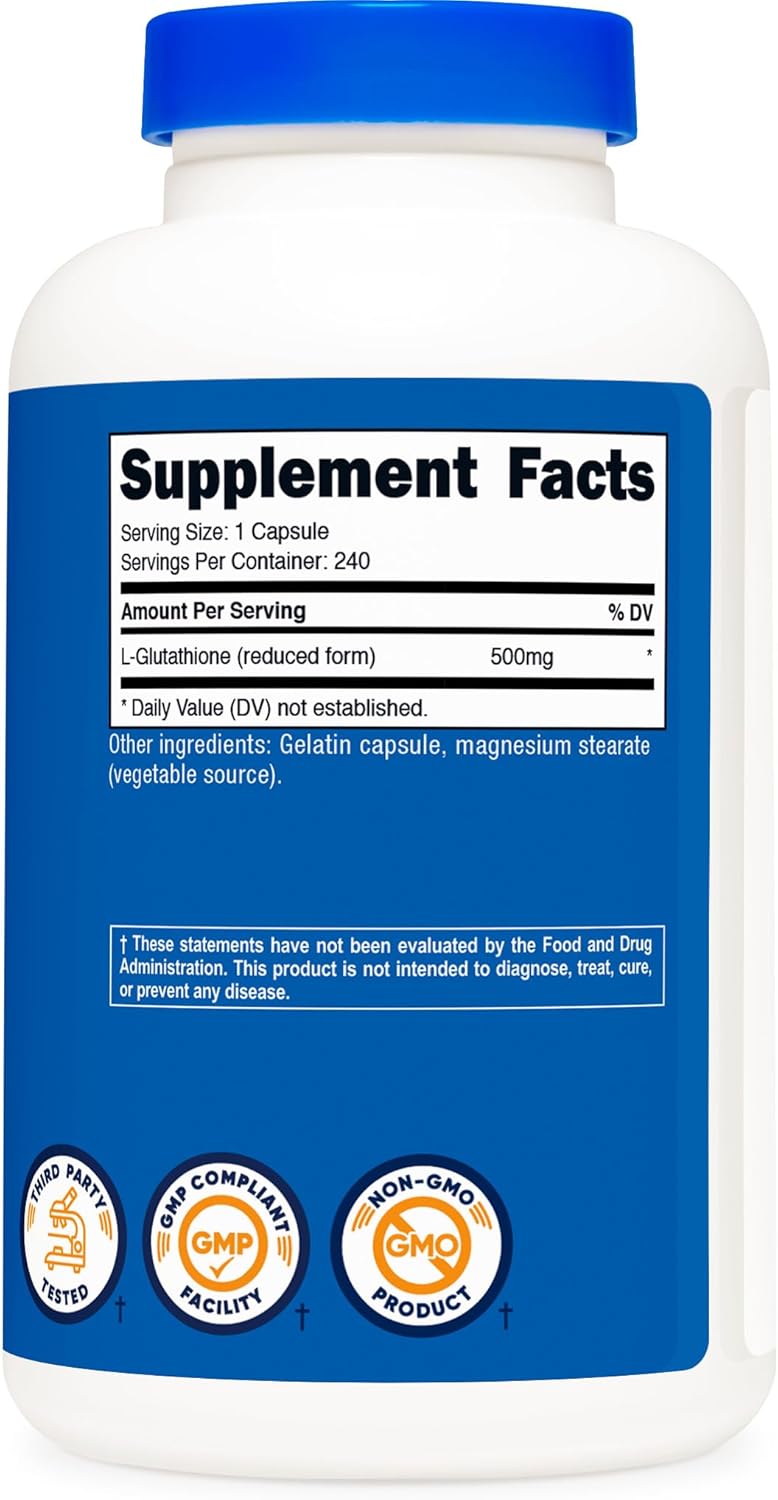 Nutricost Glutathione Capsules 500mg, 240 Capsules - Gluten Free, GMO Free - Image 5