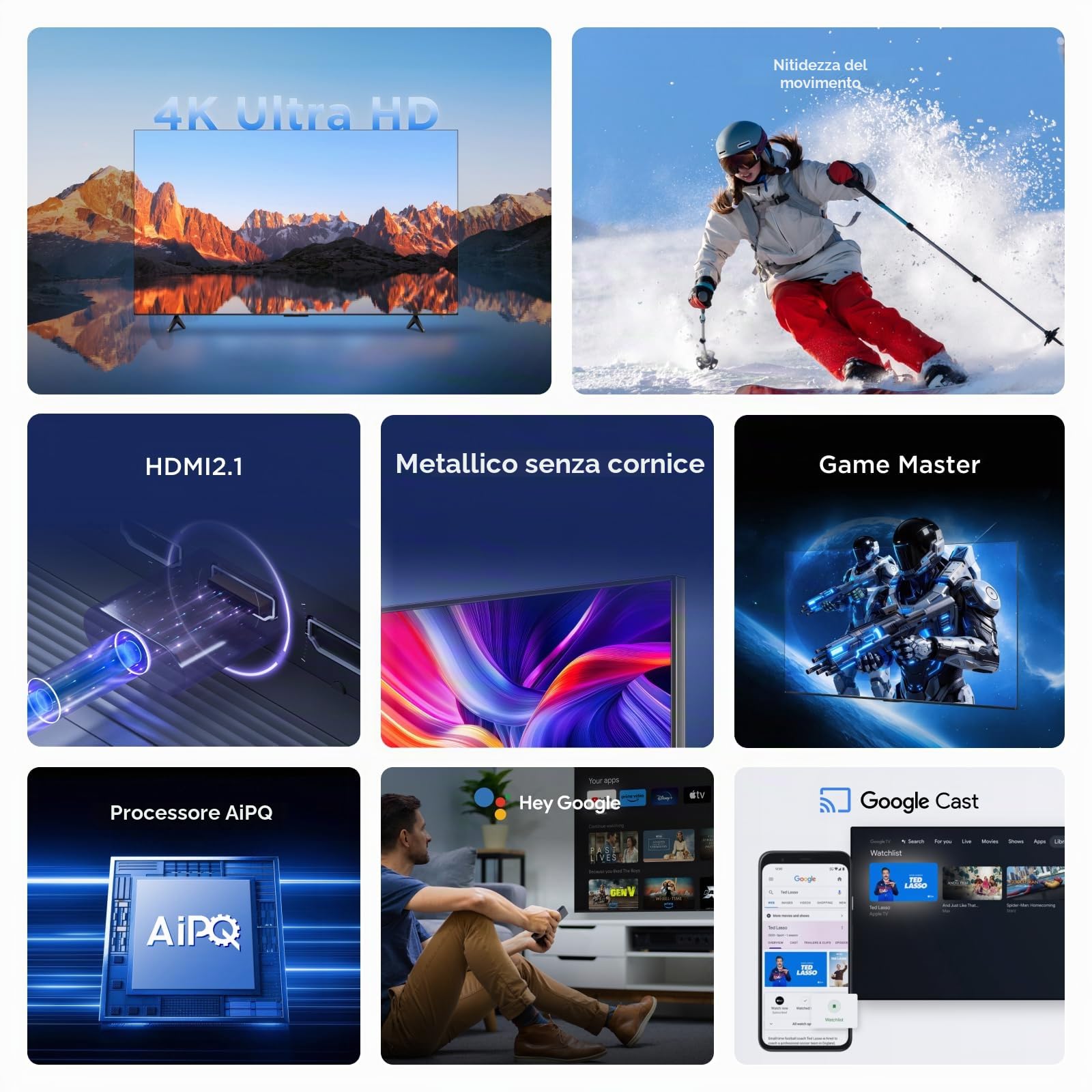 iFFALCON 75U65A – Smart TV 4K HDR Direct LED da 75", Google TV | Game Master, Motion Clarity, Dolby Audio, Apple AirPlay 2, Google Assistant, Compatible with Alexa