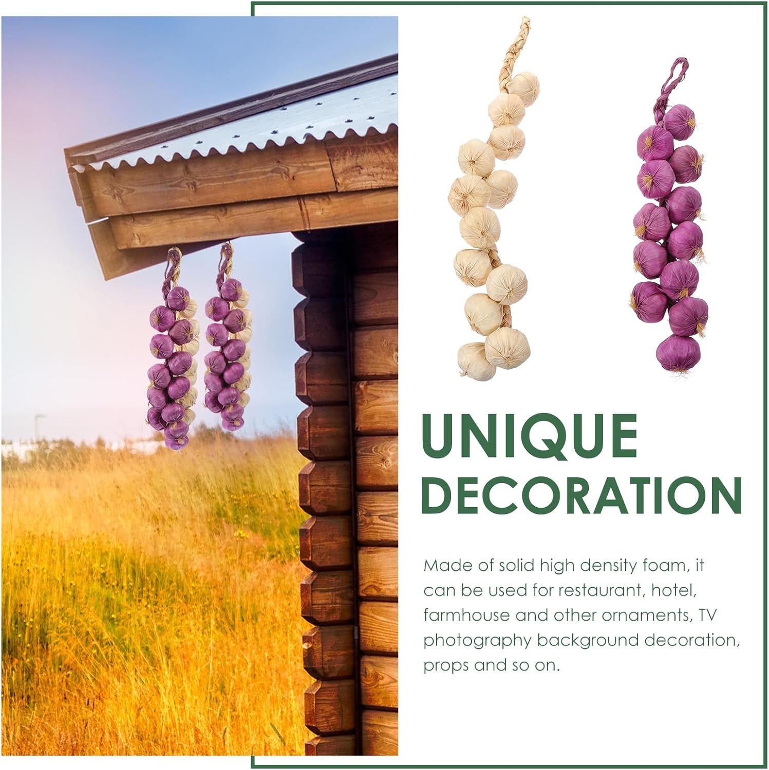 MAGICLULU Simulated Garlic Skewers: 2pcs Artificial Garlic String for Farmhouse Decor Vegetable Display Photography Props White Purple