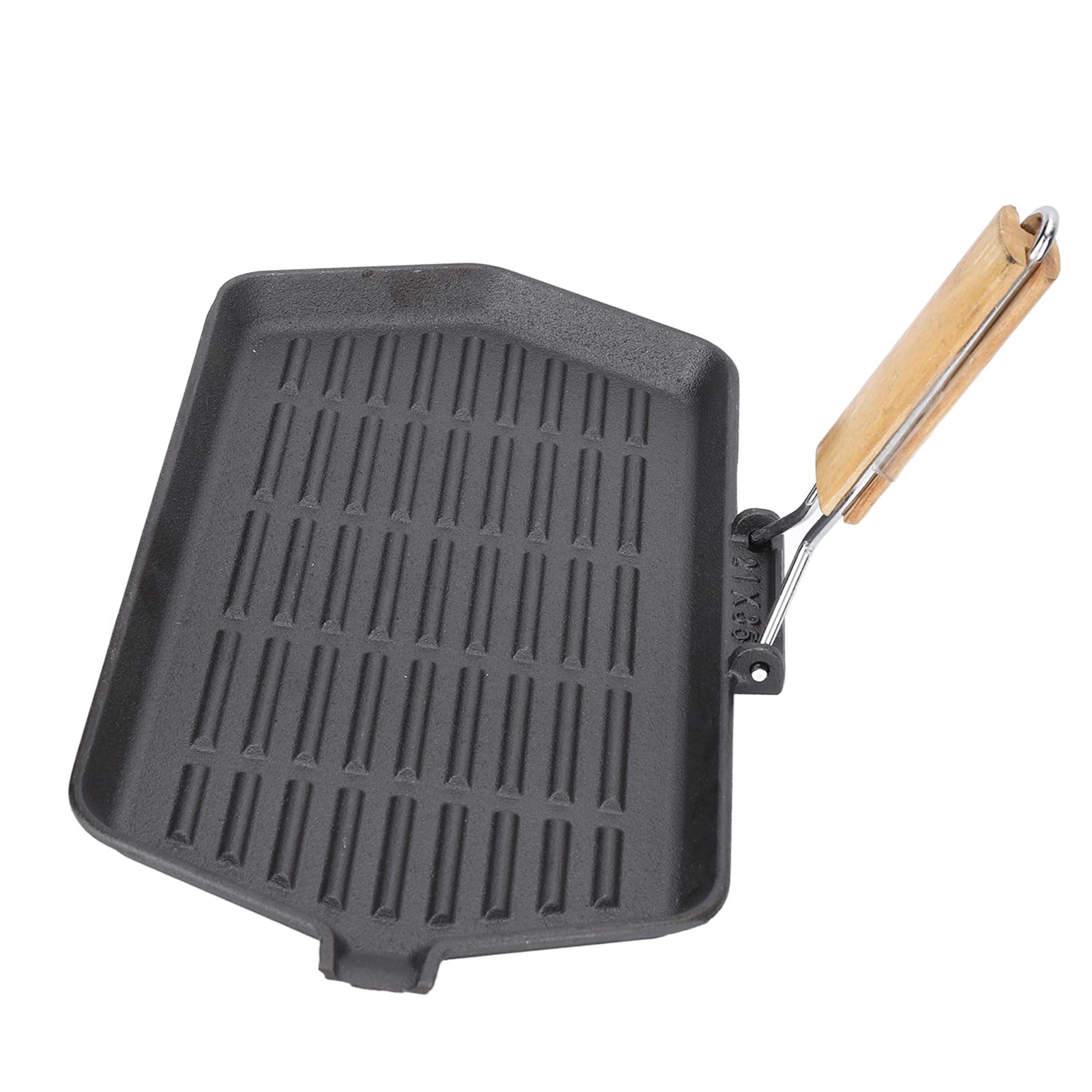 lyrlody Bistecchiera 21 X 35 Cm Padella in Ghisa con Manico Pieghevole in Legno Bistecchiera Antiaderente Superficie Rigata con Riscaldamento Uniforme per Bistecche Cottura Al Piano Cottura Interna
