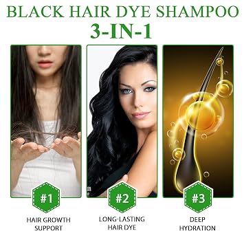 Black Hair Dye Shampoo Instant Hair Colour Shampoo Hair Dye Natural Long-Lasting Hair Colouring Colour Shampoo for Men Women Hair Dye in Minutes 500 ml