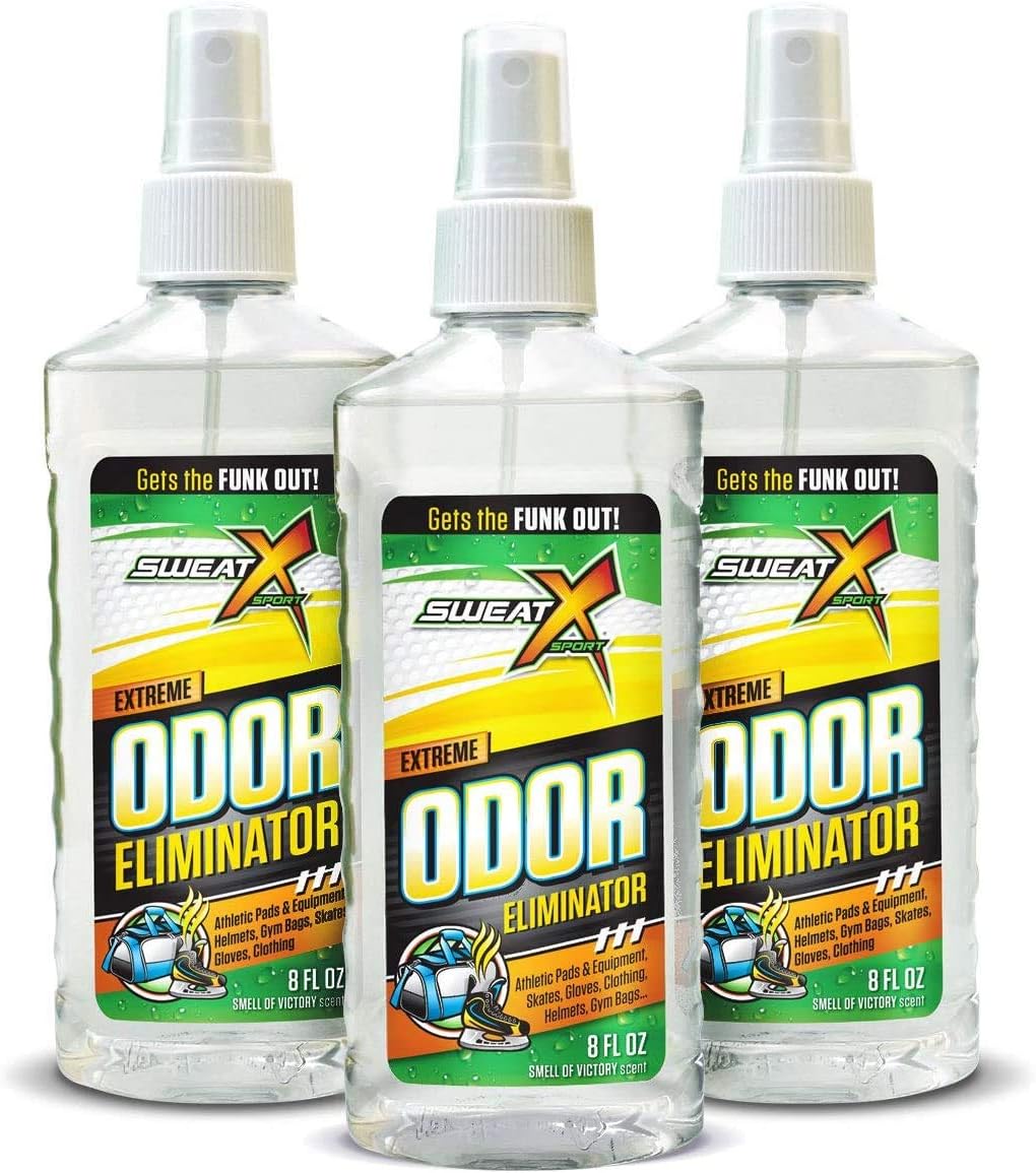 SweatX Extreme Odor Spray - Multipurpose No-Wash Deodorizer - Ideal for Shoes and Gym Clothing - Victory Scent (8 Fl Oz) - 3 Pack