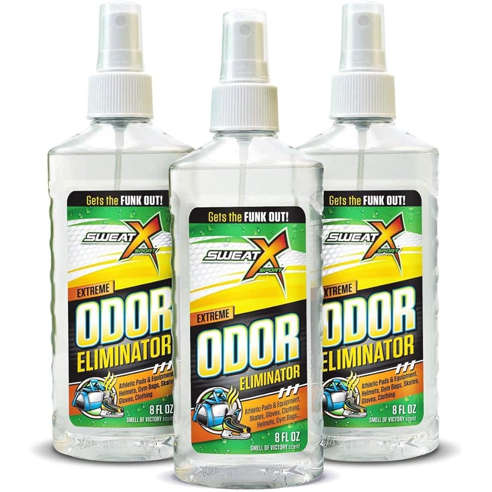 SweatX Extreme Odor Spray - Multipurpose No-Wash Deodorizer - Ideal for Shoes and Gym Clothing - Victory Scent (8 Fl Oz) - 3 Pack