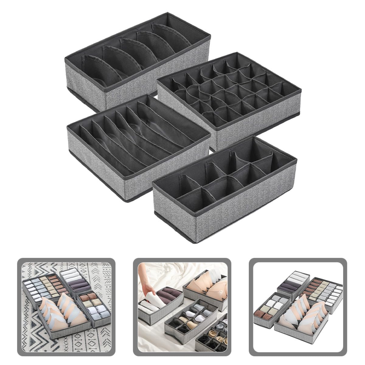 Alipis 4 Stück Teiliges Faltbares Aufbewahrungsbox Stoff Organizer für Unterwäsche Bhs Socken mit Robustem Reißfestem Oxford material Platzsparend und Vielseitig für Schubladen und