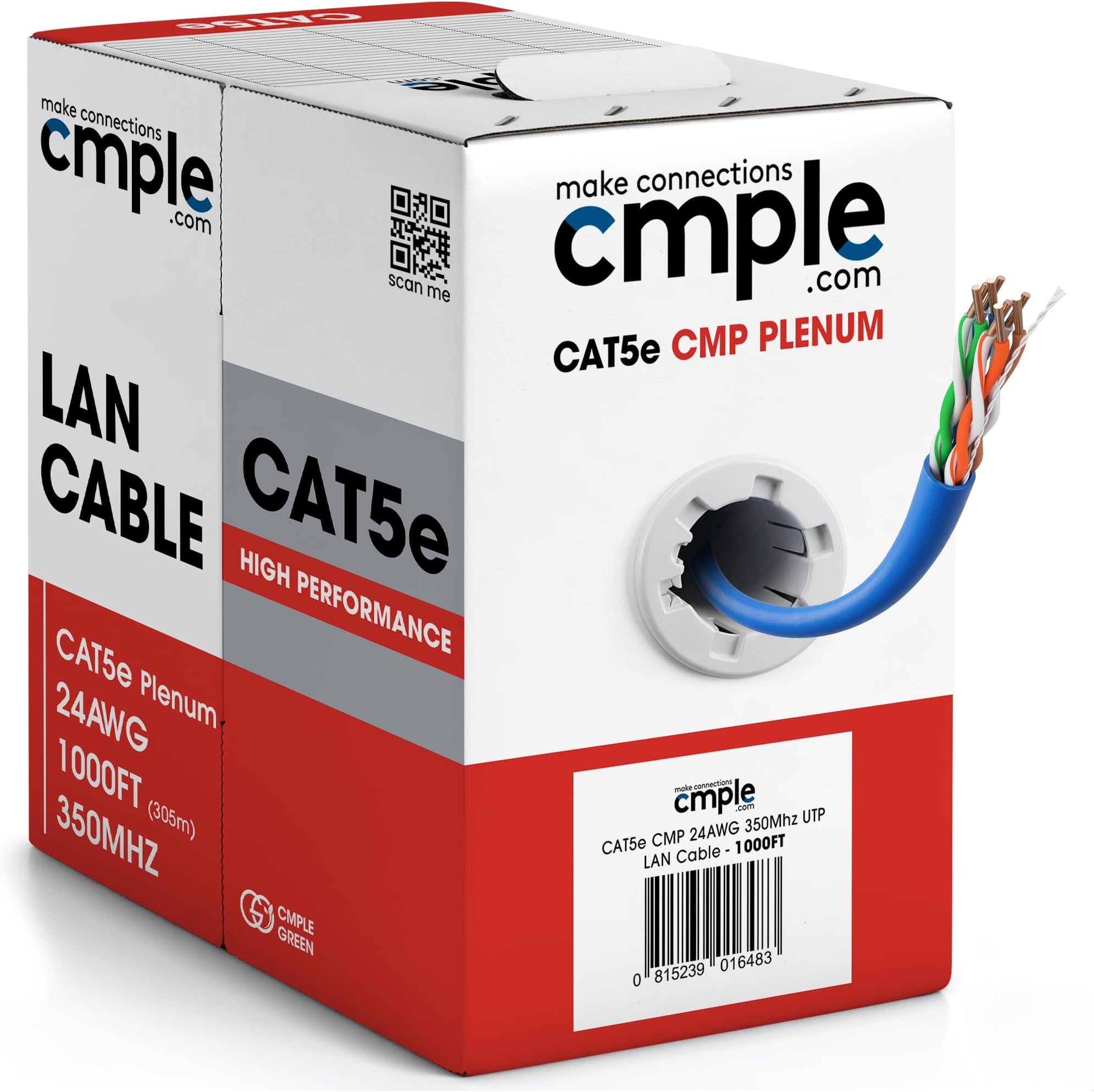 Cmple - Cat5e Plenum Cable 1000ft, CMP, Blue 350MHz Gigabit Ethernet Solid Network Internet Bulk UTP