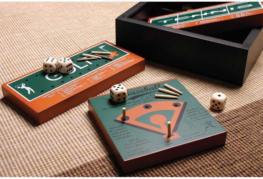 6 Classic American Sports Wood Board Peg Game with Football, Basketball, Baseball, Golf, Bowling, Tennis
