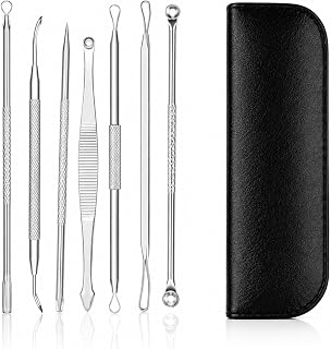 7Pcs Blackhead Remover Pimple Extractor Tools, Comedone Extractor Acne Removal Kit for Blemish, Whithead Popping, Zit Remover for Nose with Leather Bag (Cover - Black)