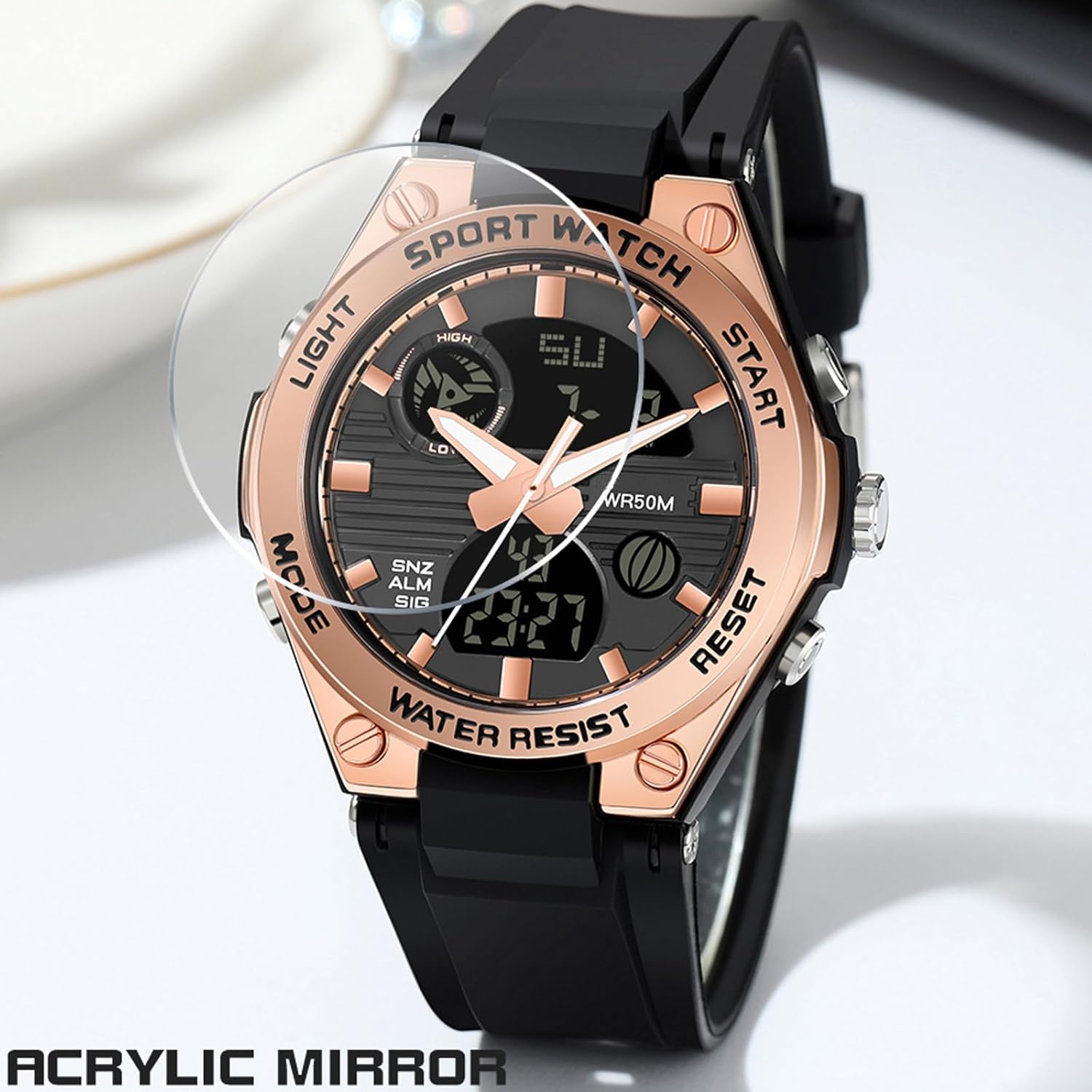 findtime Pink Watches for Women Digital 5Bar Waterproof Sports LED Backlight Wrist Watch Colorful Strap Analog Alarm