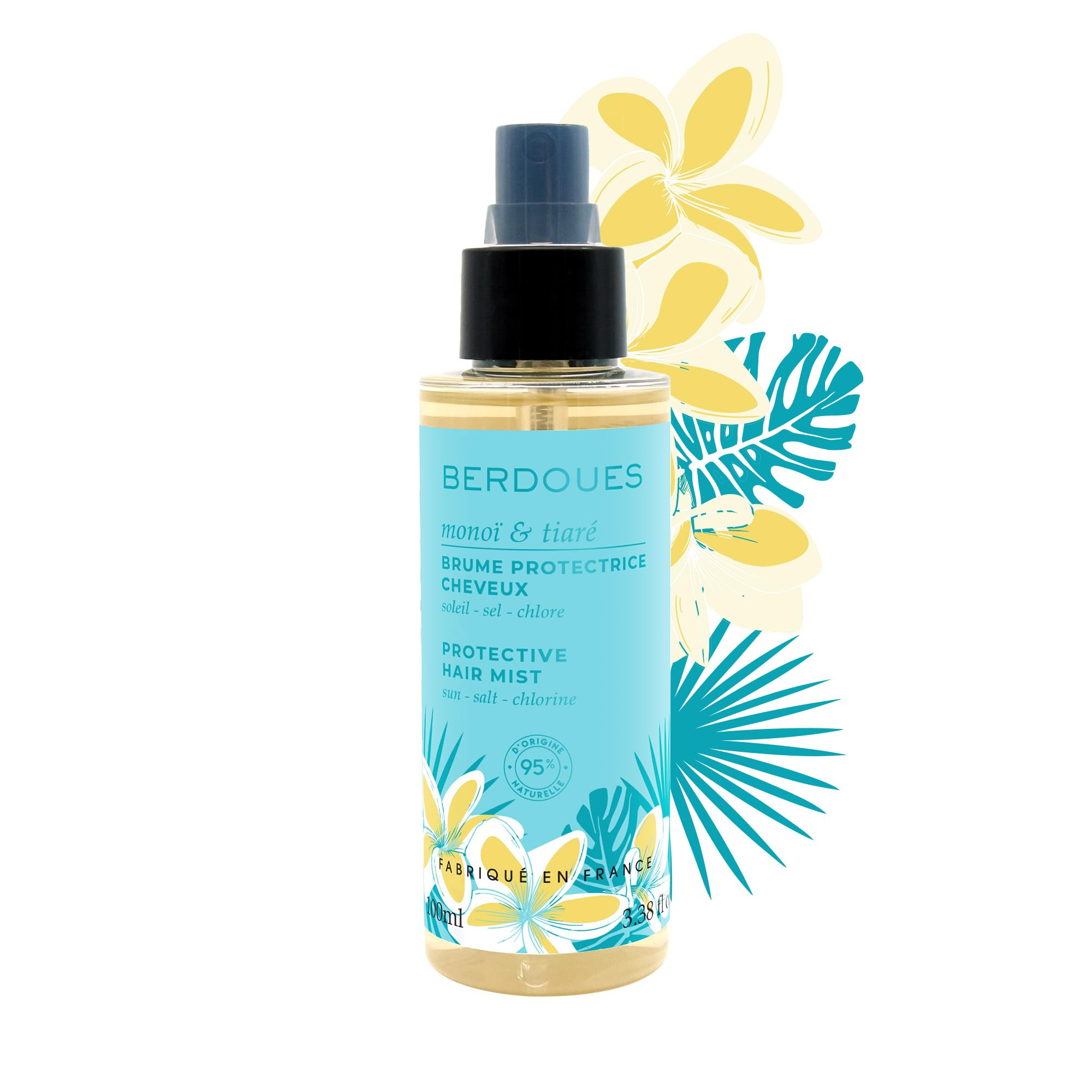BERDOUES - Nebbia protettiva capelli profumo Monoï e Tiaré. Olio di cocco e monoi. 95% di origine naturale. Made in France, Vegan. 100 ml
