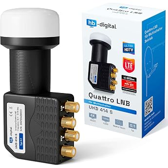 hb-digital Quattro LNB Test Very Good LNC Head for Multiswitch LTE Protected Satellite Digital Satellite Full HD TV 3D 4K UHD Contacts Gold-Plated Weather Protection Black