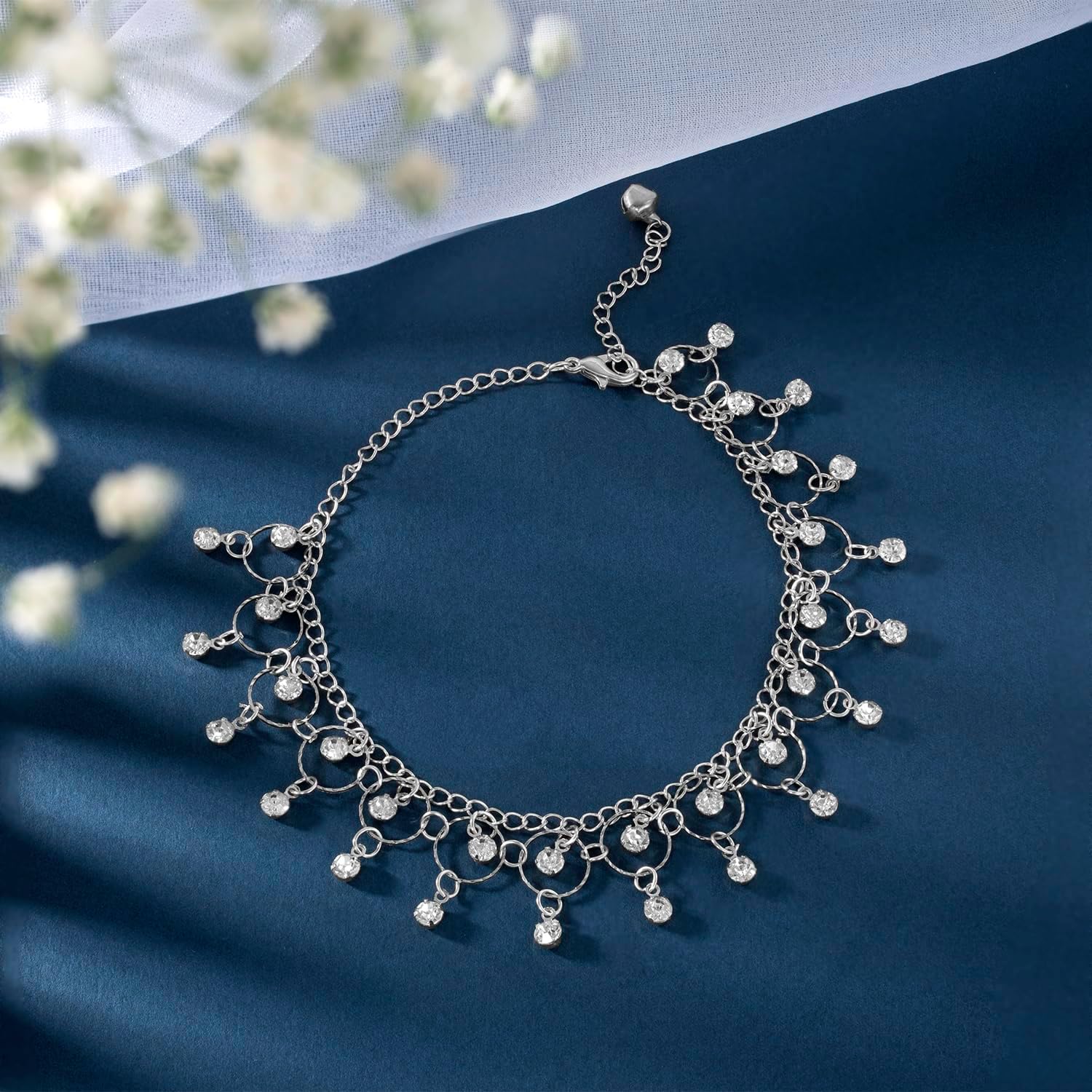 Aheli Gold Plated Cubic Zirconia Studded Anklet Stylish Payal Fashion Jewellery Gift for Women