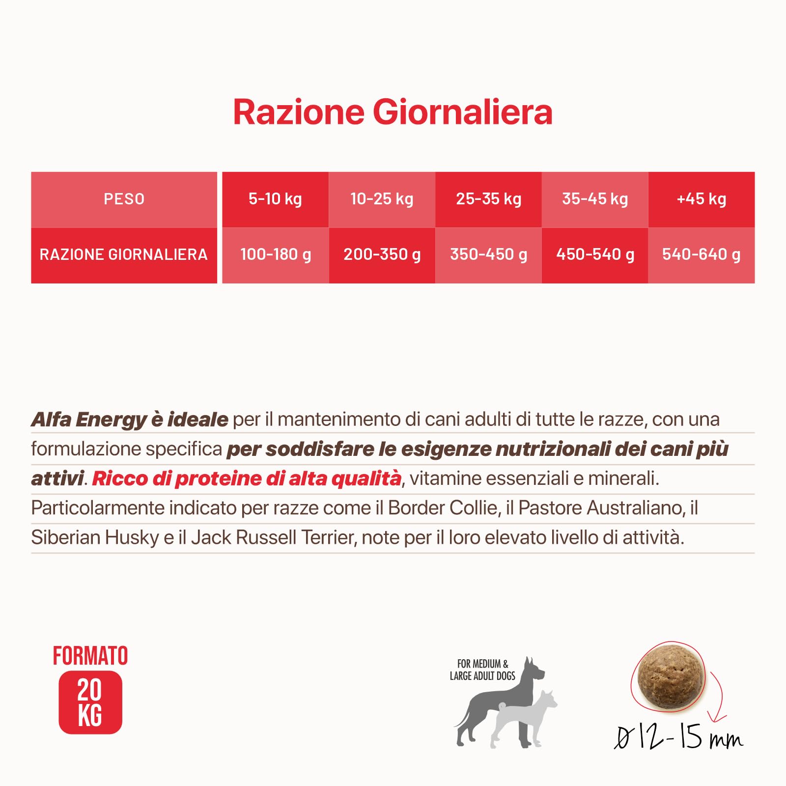 Alfa Energy - Pienso Sabor Carne de Vacuno y Cordero, Alimento Seco para Perros Adultos de Todas las Razas, con Altas Necesidades Energéticas, 20 kg