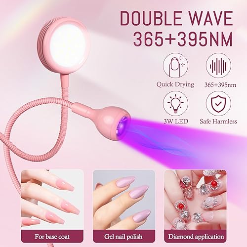 Miniatura 101 de AORAEM Lámpara LED UV para uñas: lámpara U V de cuello de cisne de doble cabeza para uñas de gel, luz LED de curación flash con 6 lupas para el Negro