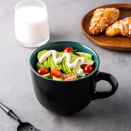 Miniatura 10 de GBHOME Tazas de sopa de cerámica con tapa tazas de sopa de 24 onzas con Hanlde para café cereales ensalada fideos té microondas y lavavajillas juego
