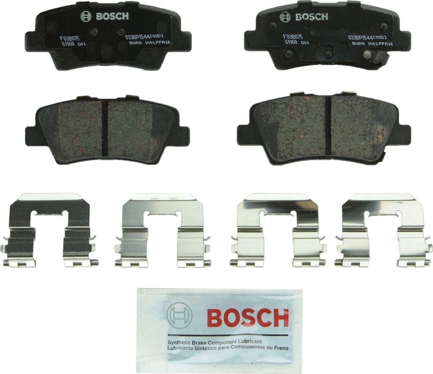 BOSCH BP1544 QuietCast Premium Organic Disc Brake Pad Set - Compatible With Select Hyundai Accent, Elantra, Elantra Coupe; Kia Optima, Rio; REAR