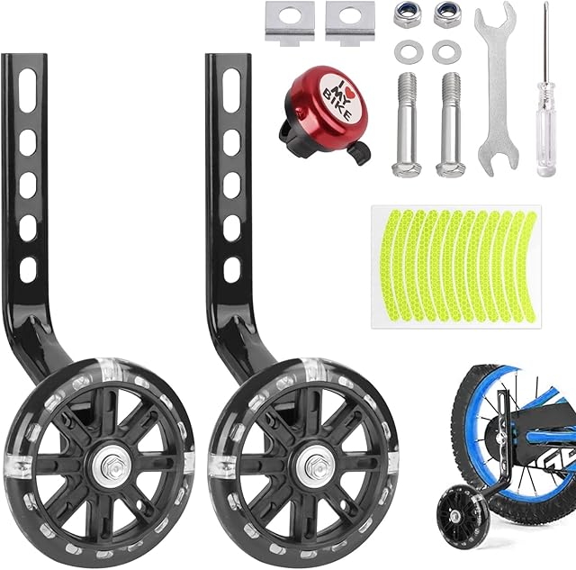 yingd Stabilisers for Childs Bike, 1 Pair Kids Bike Stabilisers, Universal Bicycle Training Wheels, Mute Flash Support Wheels, Adjustable Bike Stabilizers for Kids Bike, for 12 14 16 18 20 Inch Bikes