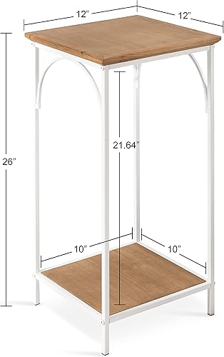 Miniatura 8 de Kate and Laurel Anthea Coastal - Mesa de cóctel de 12 x 12 x 26 pulgadas, color marrón rústico y blanco, mesa decorativa de dos niveles para