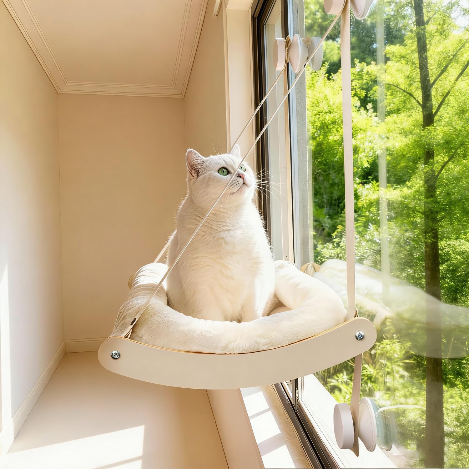 Kilodor Cat Window Perch, Cat Hammock for Window with 4 Strong Suction Cups - Easy Assembly, Solid Wood Frame with Large Cats Bed - Supports Up to 40lbs for Indoor Cats - image 6