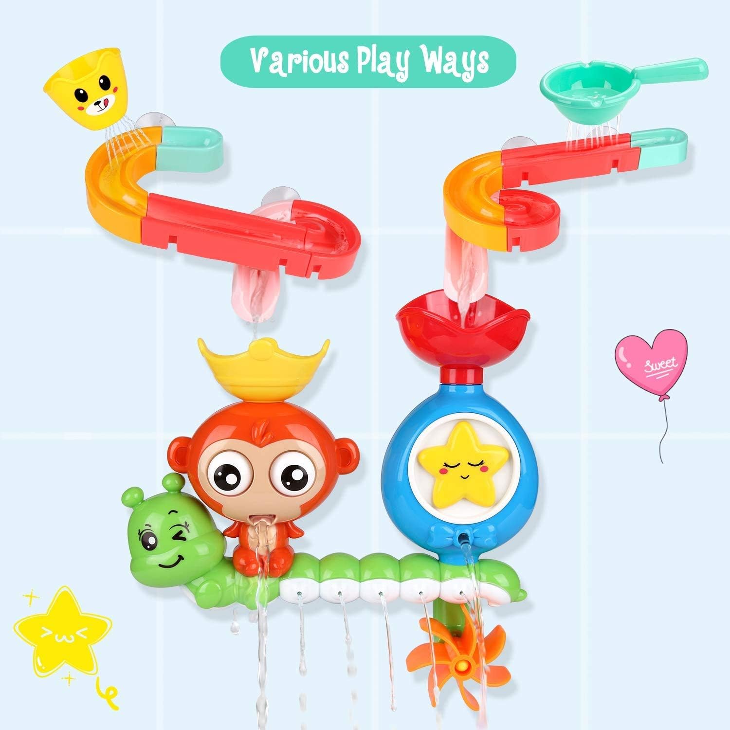 BBLIKE Bath Toys Bathtub Toy for Toddlers Kids 2 3 4 Year Old, Baby Bath Toys Bath Wall Toy Waterfall Squirt Water Fill Spin and Flow Shower Water Toys, Birthday Gifts for Boys and Girls Color Box : Toys & Games