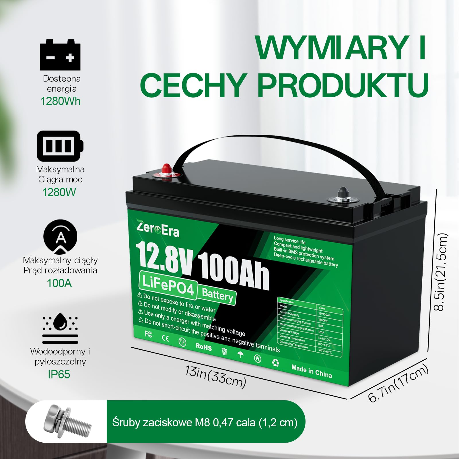 ZeroEra Bateria LiFePO4 12V 100Ah, Bateria Litowa 1280Wh Zzabezpieczeniem Przed Niską Temperaturą 100A BMS, Głęboki Cykl 10000-15000, Obsługuje Przełączanie Szeregowe/Równoległe(2*sztuk 100AH)