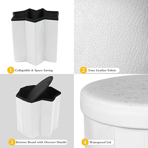 Miniatura 5 de Babion Otomana redonda de almacenamiento, otomana de almacenamiento de 15 pulgadas, otomana redonda con almacenamiento, otomana plegable, taburete