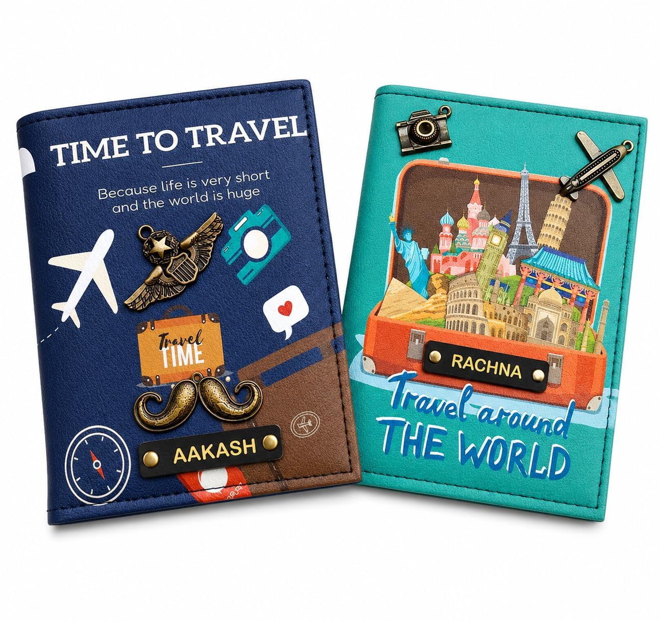 Unisex Printed leathertte Passport covers(TTt-EXM-2PC) (Blue and green)