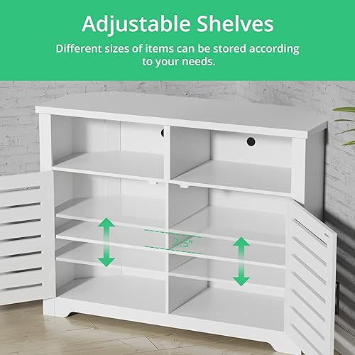 Miniatura 5 de Cozy Castle Soporte de TV de esquina blanca para TV de 50 pulgadas con diseño antiinclinación armario de TV esquinero con puertas centro de