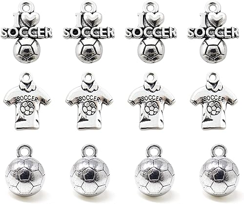 Miniatura 1 de Honbay 60 dijes deportivos de bola de aleación, dijes de fútbol con texto en inglés "I Love Soccer Soccer Jersey", colección de dijes deportivos de