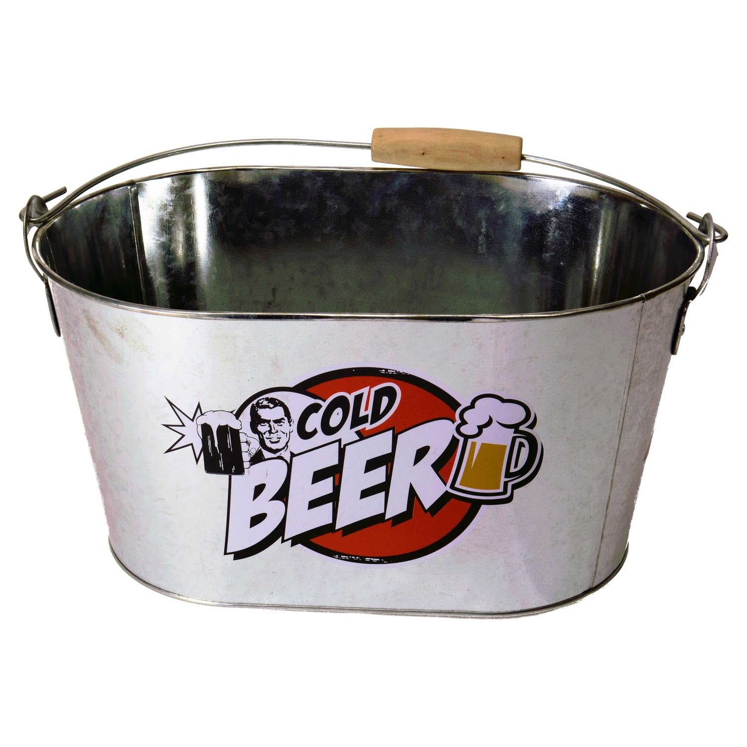 Out of the blue KG Cold Beer Bucket with Wooden Handle/2 Bottle Opener, Metal, Silver, 26 x 13 x 8 cm