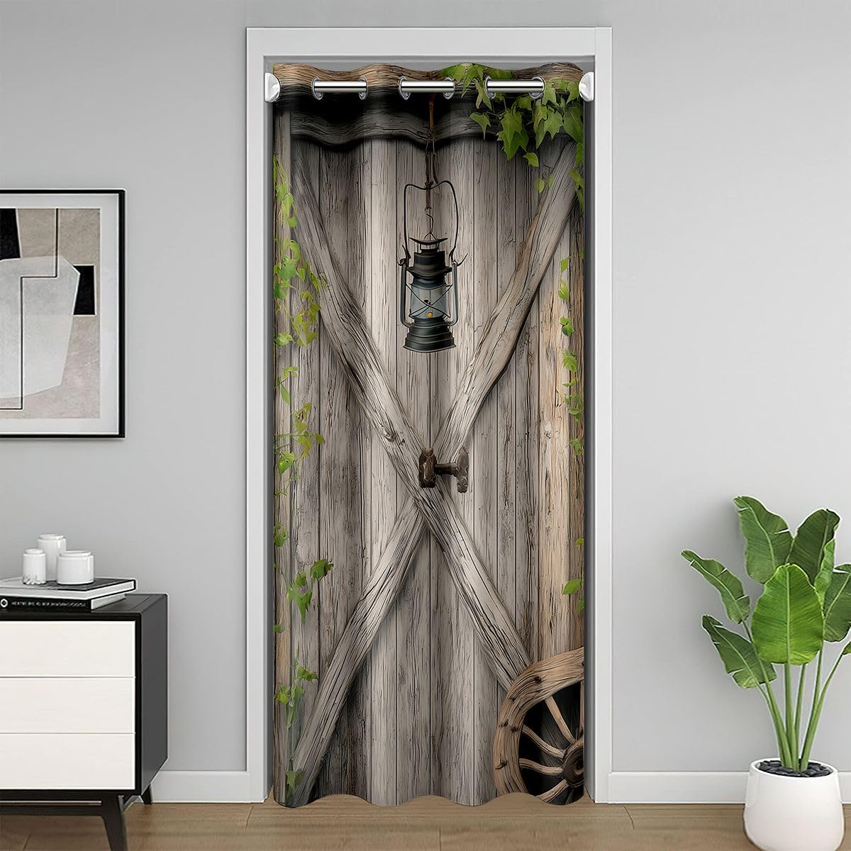 Feelyou Adults Wood Barn Door Curtain for Doorway Privacy 42"x80"，Rustic Farmhouse Wooden Decor Closet Cover Curtain for Bedroom Living Room, Vintage