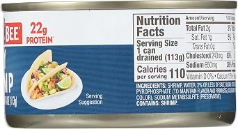 Bumble Bee Tiny Canned Shrimp, 6 oz Can - Served in Water, Cooked, Peeled, Deveined - 22g Protein per Serving - Gluten Free (Pack of 6)