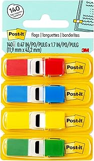 Post-it Flags, 35/Dispenser, 4 Dispensers/Pack.47 in Wide, Assorted Primary Colors (683-4)