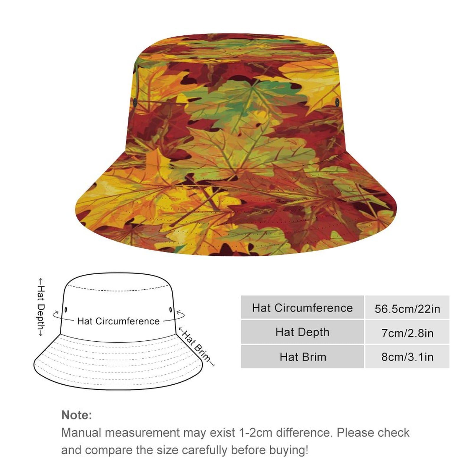 Autumn Leaves Sun Hats Wide Brim Bucket Hat UV Protection Hat for Fishing Hiking Beach Garden Black