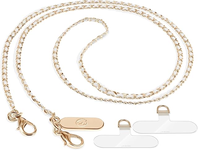 ROCONTRIP Phone Strap Crossbody Phone Lanyard Handmade Phone Charm Strap Phone Lanyard Holder with Metal phone lanyard neck strap rustless Phone Chain with 2 Phone Tether for Most Mobile Phone (Gold2)