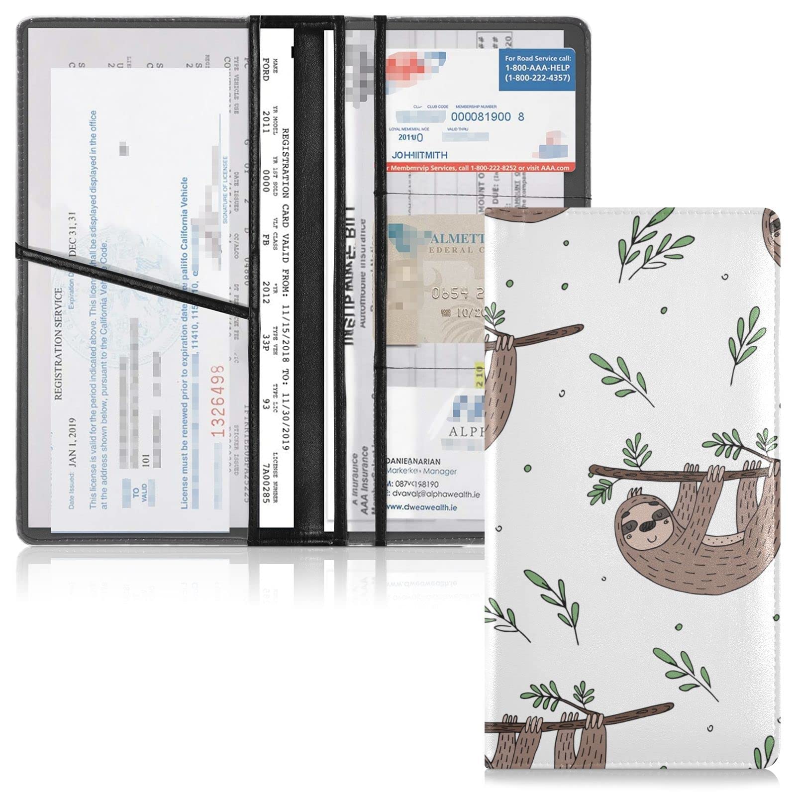 senya Car Registration and Insurance Card Holder Vehicle License Document Glove Box Compartment Organizer for Car Interior Accessories Branches Sloth