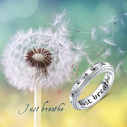 Miniatura 2 de Anillo giratorio de plata de ley 925 con diente de león para aliviar la ansiedad y el estrés, TDAH, autismo, regalos para el Día de la Madre, para